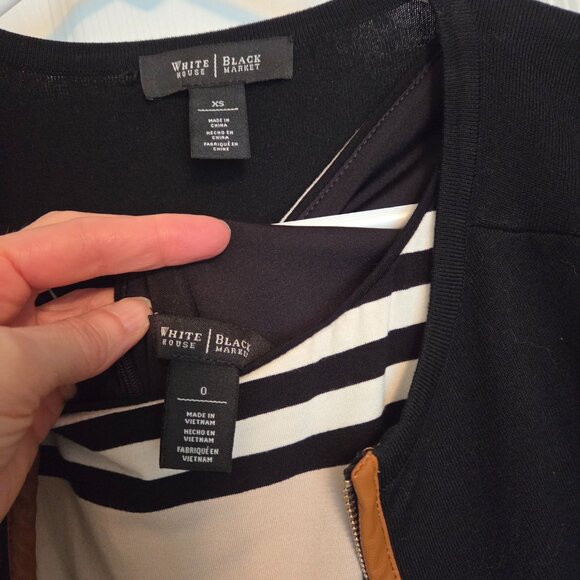 WHBM Striped Slimming Sheath w/ Faux Leather trim and Matching Jacket, Size 0/XS - Picture 3 of 9